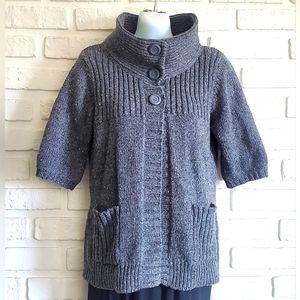 Vintage Bum Equipment Chunky Knit Cardigan Sweater Gray Size Small